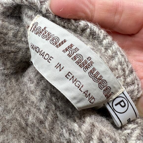 Vtg Natural Knitwear Wool Blanket Vest Coat Tan Tweed Reversible Herringbone MCM - Picture 10 of 12